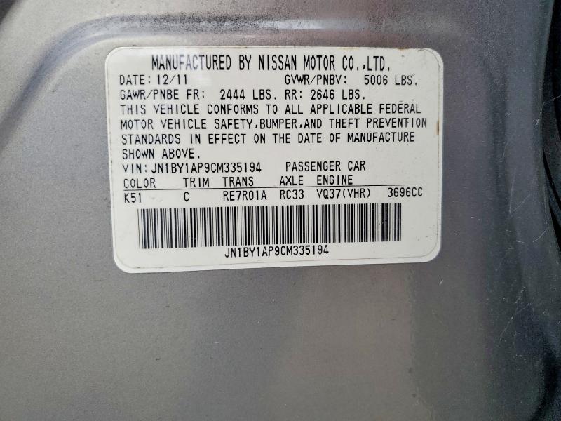 57380966 :رقم المزاد ، JN1BY1AP9CM335194 vin ، 2012 Infiniti M37 مزاد بيع