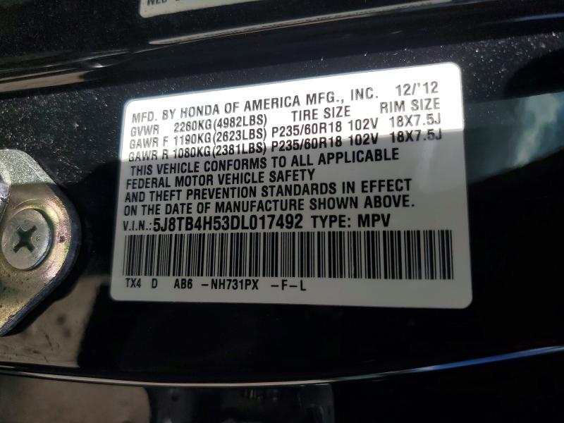 2013 Acura Rdx მანქანა იყიდება აუქციონზე, vin: 5J8TB4H53DL017492, აუქციონის ნომერი: 58454476