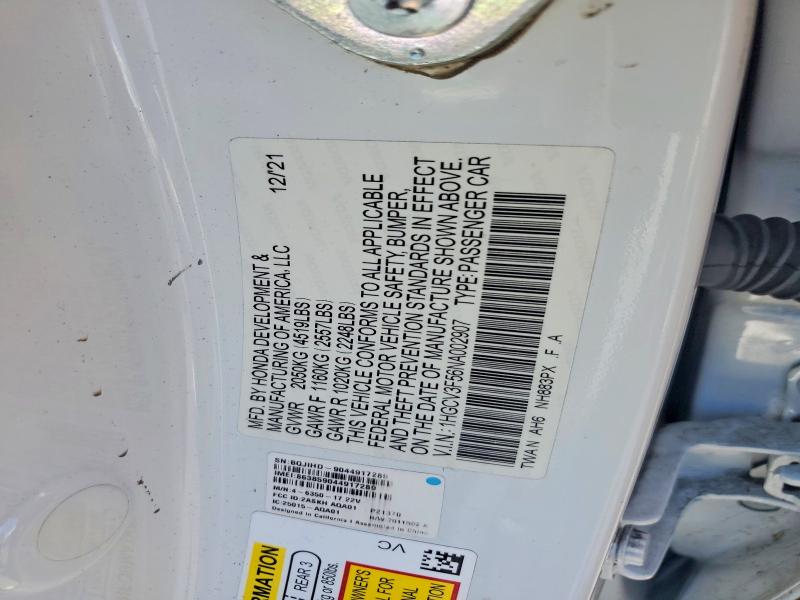 Aukcja sprzedaży 2022 Honda Accord, vin: 1HGCV3F56NA002907, numer aukcji: 58456936