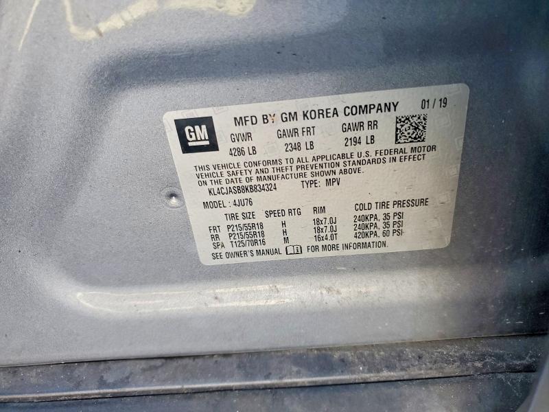 2019 Buick Encore მანქანა იყიდება აუქციონზე, vin: KL4CJASB8KB834324, აუქციონის ნომერი: 57254216