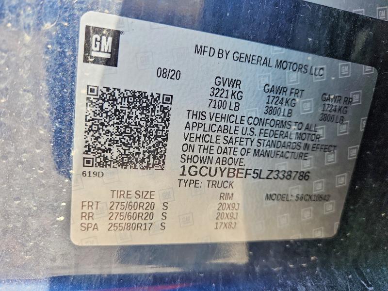 Aukcja sprzedaży 2020 Chevrolet Silverado, vin: 1GCUYBEF5LZ338786, numer aukcji: 56452726