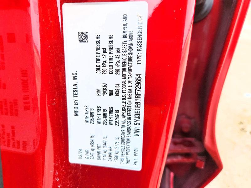 Продажа на аукционе авто 2024 Tesla Model 3, vin: 5YJ3E1EB1RF729654, номер лота: 55153076