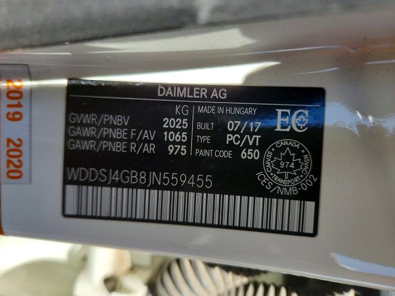 Aukcja sprzedaży 2018 Mercedes-benz Cla, vin: WDDSJ4GB8JN559455, numer aukcji: 55452616
