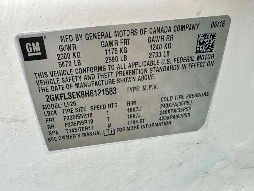 2017 Gmc Terrain მანქანა იყიდება აუქციონზე, vin: 2GKFLSEK8H6121583, აუქციონის ნომერი: 59586276