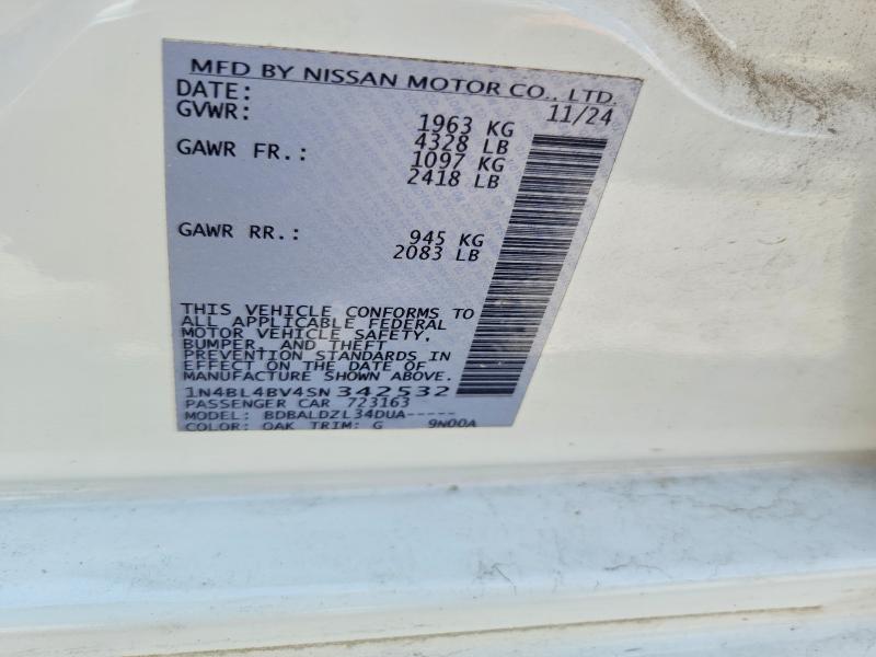 Продажа на аукционе авто 2025 Nissan Altima, vin: 1N4BL4BV4SN342532, номер лота: 56851186