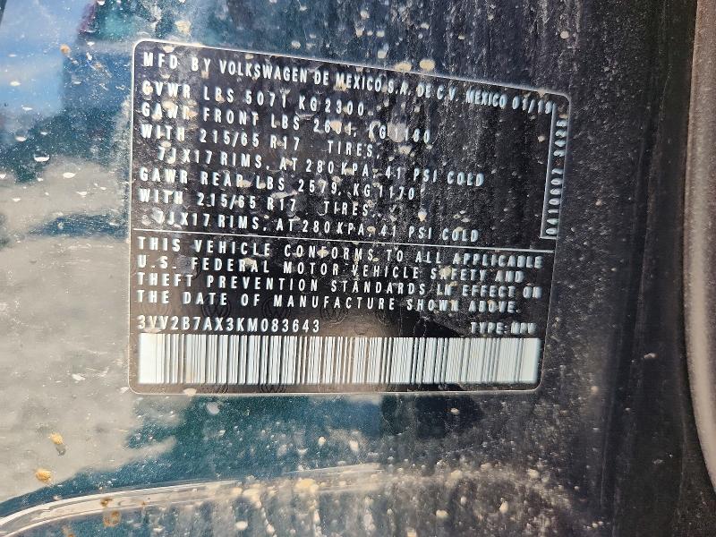 Aukcja sprzedaży 2019 Volkswagen Tiguan, vin: 3VV2B7AX3KM083643, numer aukcji: 55984776