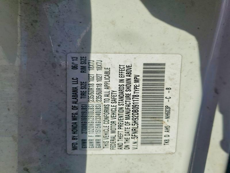 55646856 :رقم المزاد ، 5FNRL5H92DB091178 vin ، 2013 Honda Odyssey مزاد بيع