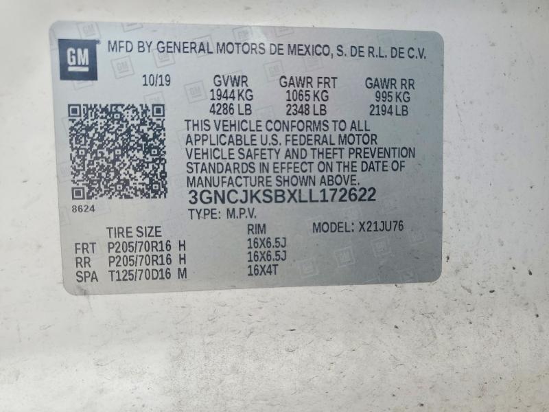 Продаж на аукціоні авто 2020 Chevrolet Trax, vin: 3GNCJKSBXLL172622, номер лоту: 55924786