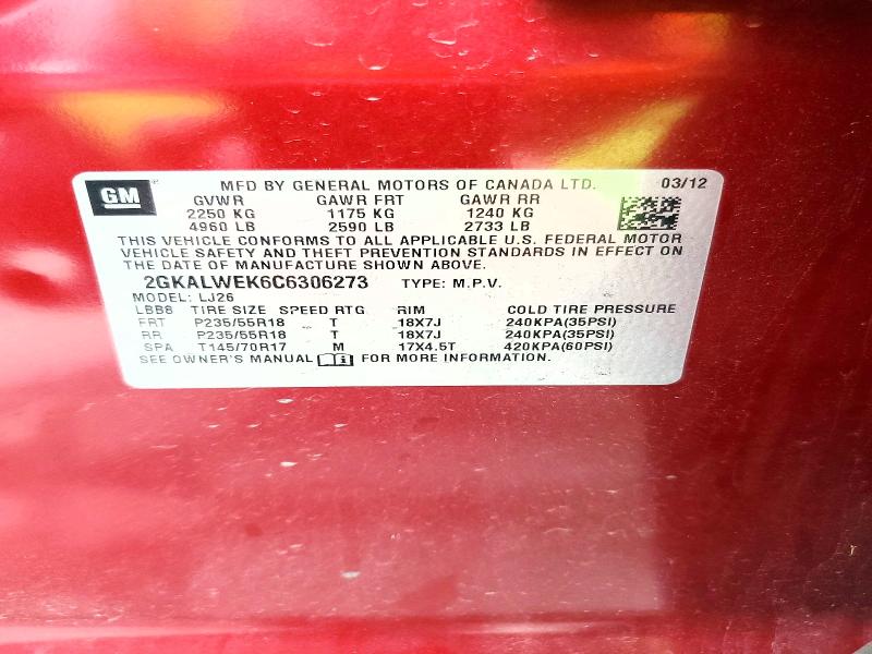 Продажа на аукционе авто 2012 Gmc Terrain, vin: 2GKALWEK6C6306273, номер лота: 56707386