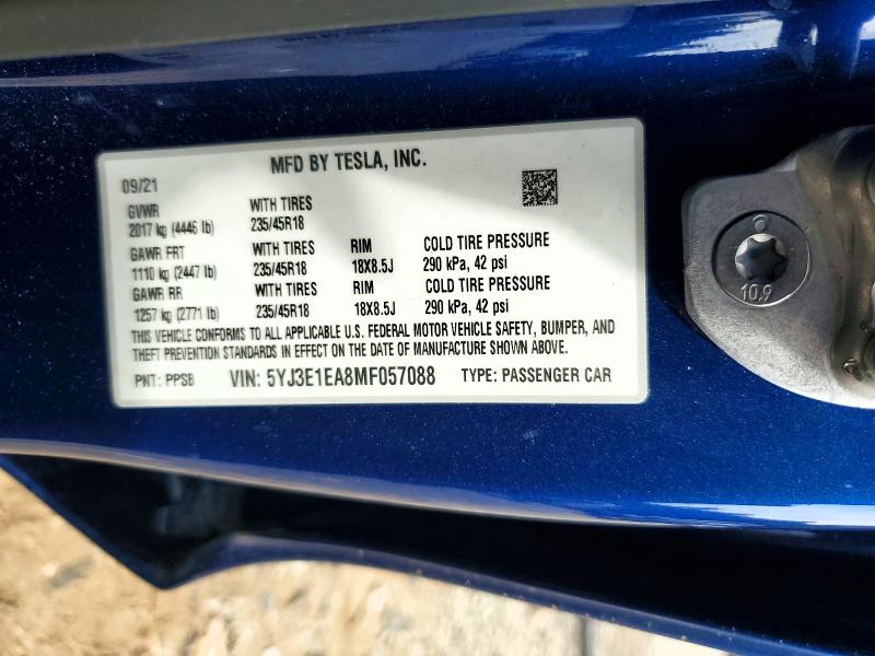 Продажа на аукционе авто 2021 Tesla Model 3, vin: 5YJ3E1EA8MF057088, номер лота: 54061346
