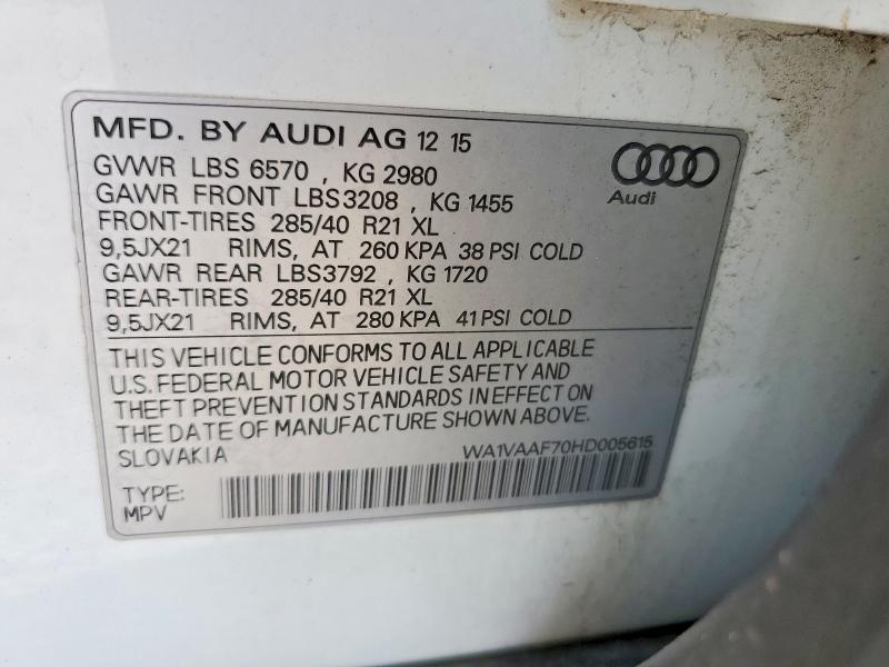 Aukcja sprzedaży 2017 Audi Q7, vin: WA1VAAF70HD005615, numer aukcji: 59018416