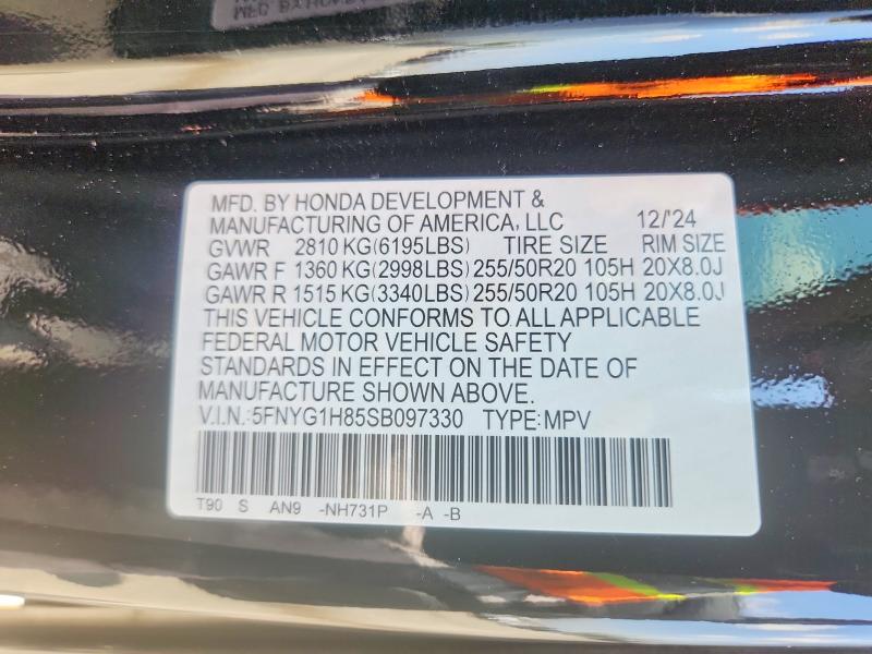 Aukcja sprzedaży 2025 Honda Pilot, vin: 5FNYG1H85SB097330, numer aukcji: 58100576