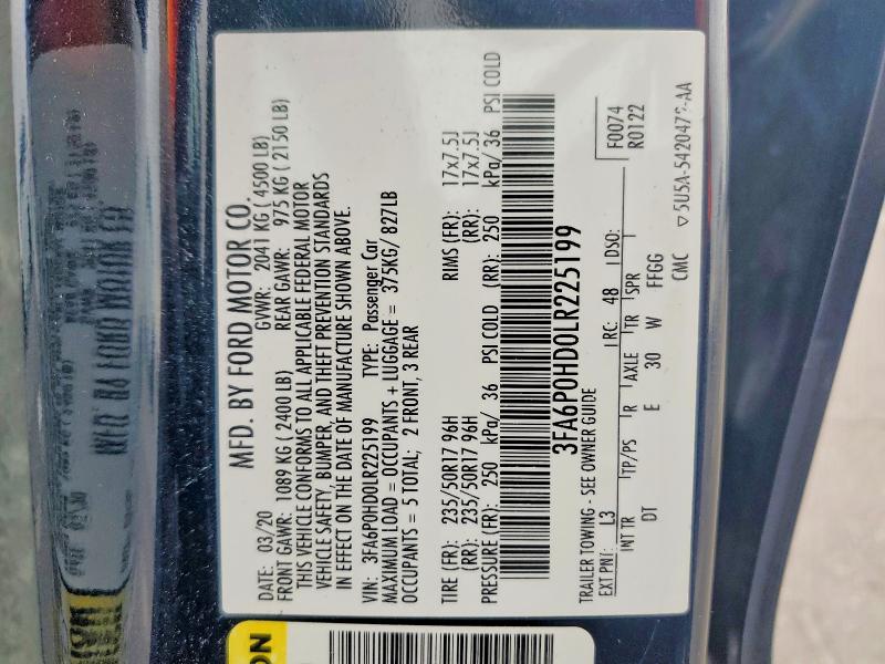Продажа на аукционе авто 2020 Ford Fusion, vin: 3FA6P0HD0LR225199, номер лота: 57870486