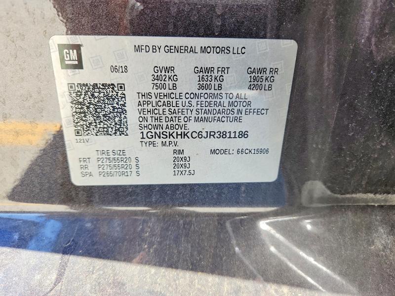 2018 Chevrolet Suburban მანქანა იყიდება აუქციონზე, vin: 1GNSKHKC6JR381186, აუქციონის ნომერი: 55562136