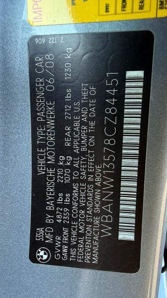 Auction sale of the 2008 Bmw 535, vin: WBANW13578CZ84451, lot number: 57349256