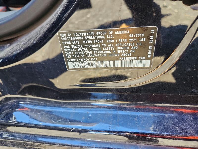 Aukcja sprzedaży 2017 Volkswagen Passat, vin: 1VWGT7A39HC012937, numer aukcji: 58194376