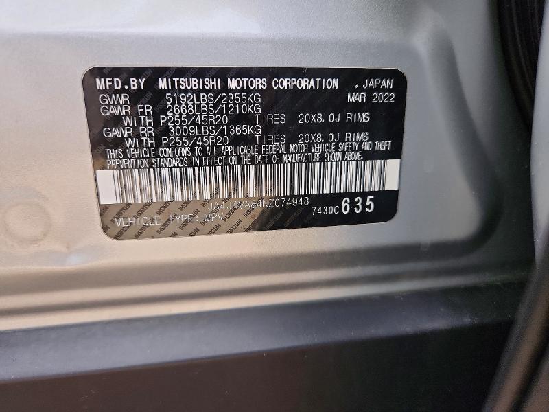 Aukcja sprzedaży 2022 Mitsubishi Outlander, vin: JA4J4VA84NZ074948, numer aukcji: 55766426