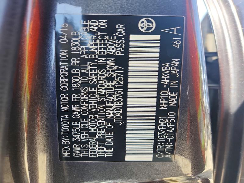 Продаж на аукціоні авто 2016 Toyota Prius C, vin: JTDKDTB37G1125717, номер лоту: 56648816
