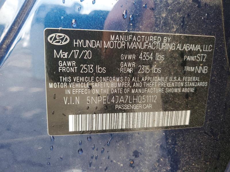 2020 Hyundai Sonata მანქანა იყიდება აუქციონზე, vin: 5NPEL4JA7LH051112, აუქციონის ნომერი: 57212056