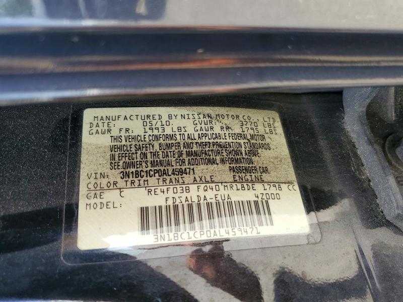 59539186 :رقم المزاد ، 3N1BC1CP0AL459471 vin ، 2010 Nissan Versa مزاد بيع