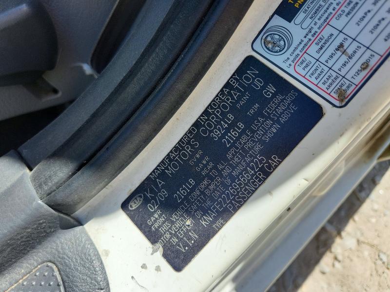 2009 Kia Spectra მანქანა იყიდება აუქციონზე, vin: KNAFE222695664225, აუქციონის ნომერი: 57620546