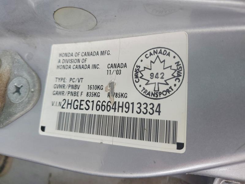 Продажа на аукционе авто 2004 Honda Civic, vin: 2HGES16664H913334, номер лота: 53059446