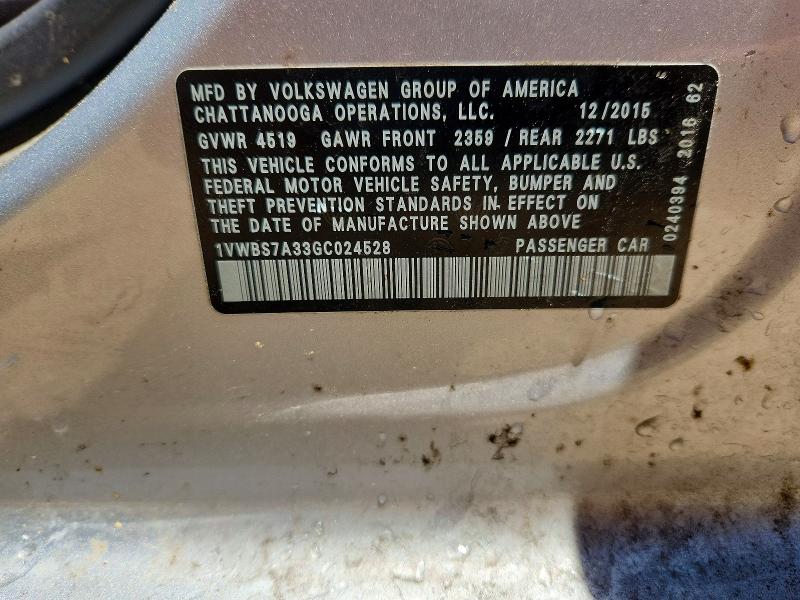 2016 Volkswagen Passat მანქანა იყიდება აუქციონზე, vin: 1VWBS7A33GC024528, აუქციონის ნომერი: 56065016