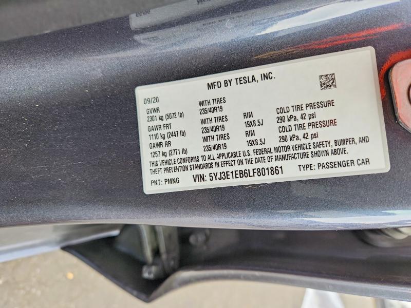 Продаж на аукціоні авто 2020 Tesla Model 3, vin: 5YJ3E1EB6LF801861, номер лоту: 56094426