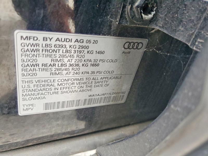 55900106 :رقم المزاد ، WA1AJAF77LD009152 vin ، 2020 Audi Q7 مزاد بيع