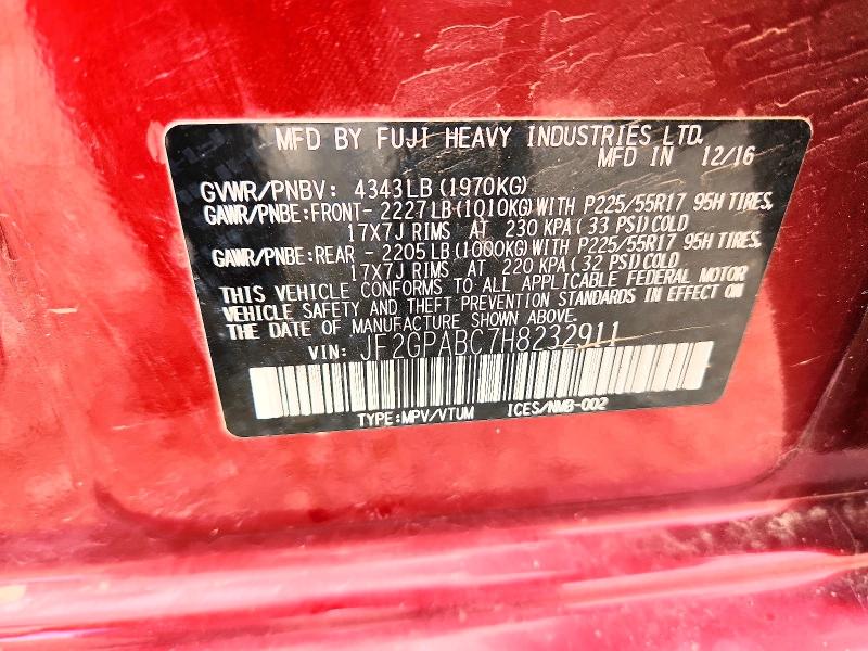 2017 Subaru Crosstrek მანქანა იყიდება აუქციონზე, vin: JF2GPABC7H8232911, აუქციონის ნომერი: 56521686