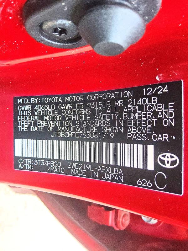 2025 Toyota Corolla Hybrid მანქანა იყიდება აუქციონზე, vin: JTDBCMFE7S3081719, აუქციონის ნომერი: 54984546