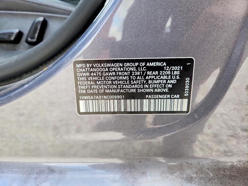 2022 Volkswagen Passat მანქანა იყიდება აუქციონზე, vin: 1VWSA7A31NC009901, აუქციონის ნომერი: 58989266
