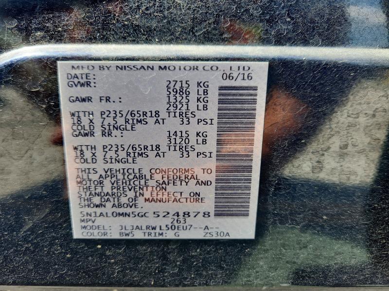 Aukcja sprzedaży 2016 Infiniti Qx60, vin: 5N1AL0MN5GC524878, numer aukcji: 56357116