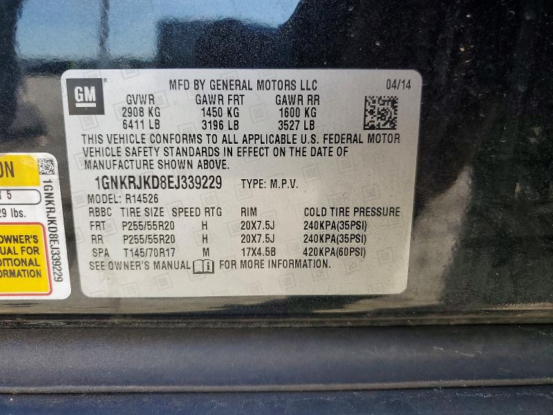 Aukcja sprzedaży 2014 Chevrolet Traverse, vin: 1GNKRJKD8EJ339229, numer aukcji: 58577736