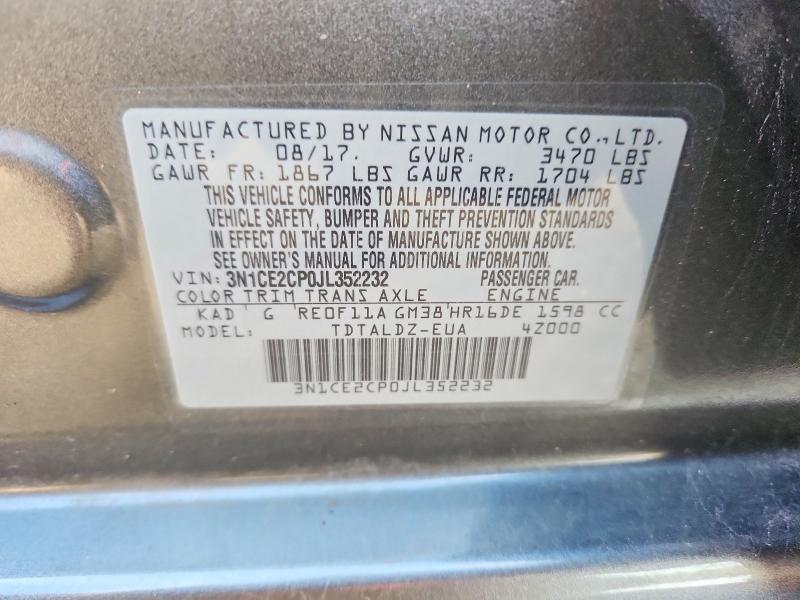 56258116 :رقم المزاد ، 3N1CE2CP0JL352232 vin ، 2018 Nissan Versa Note مزاد بيع
