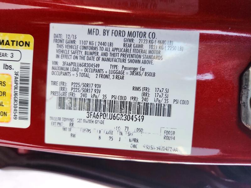 Продажа на аукционе авто 2016 Ford Fusion, vin: 3FA6P0LU6GR304549, номер лота: 59353716
