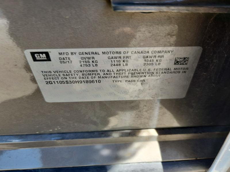 56468086 :رقم المزاد ، 2G1105S30H9189610 vin ، 2017 Chevrolet Impala مزاد بيع