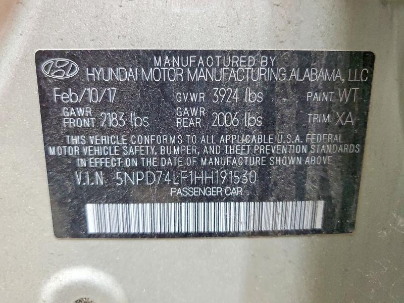 2017 Hyundai Elantra მანქანა იყიდება აუქციონზე, vin: 5NPD74LF1HH191530, აუქციონის ნომერი: 55625586
