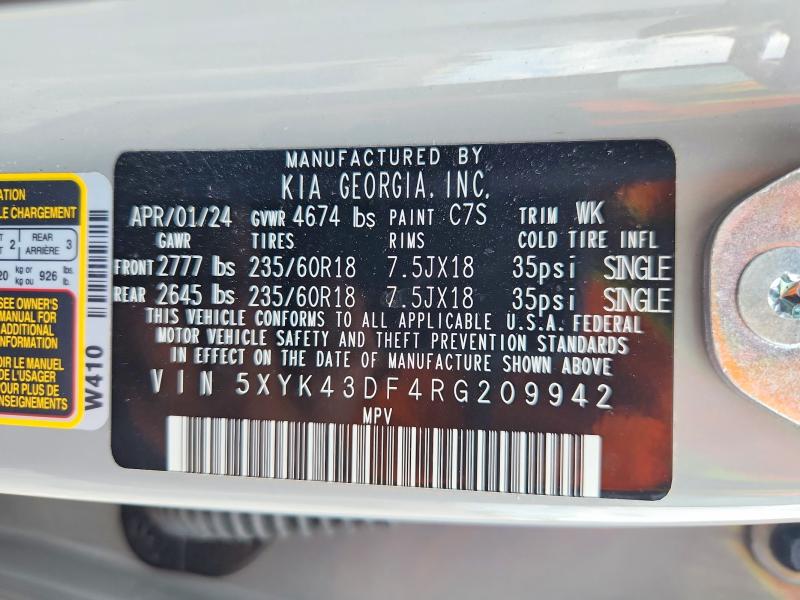 Aukcja sprzedaży 2024 Kia Sportage, vin: 5XYK43DF4RG209942, numer aukcji: 58694776