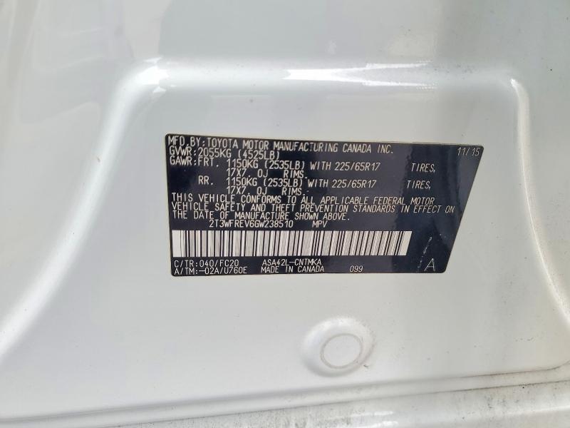 56290956 :رقم المزاد ، 2T3WFREV6GW238510 vin ، 2016 Toyota Rav4 مزاد بيع