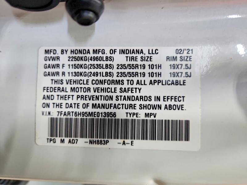 Aukcja sprzedaży 2021 Honda Cr-v, vin: 7FART6H95ME013956, numer aukcji: 58082706