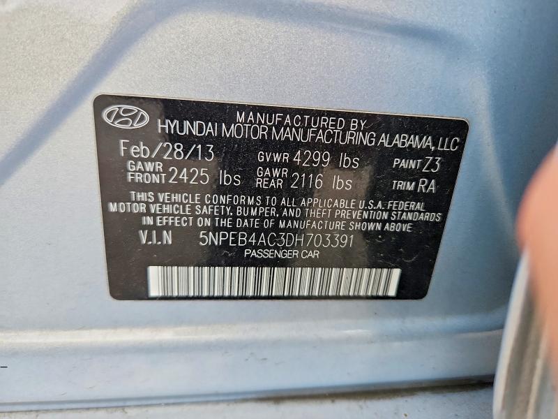 Aukcja sprzedaży 2013 Hyundai Sonata, vin: 5NPEB4AC3DH703391, numer aukcji: 57765436