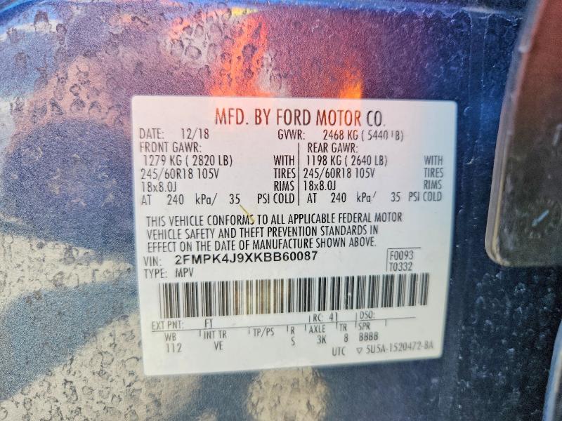 Aukcja sprzedaży 2019 Ford Edge, vin: 2FMPK4J9XKBB60087, numer aukcji: 55522916