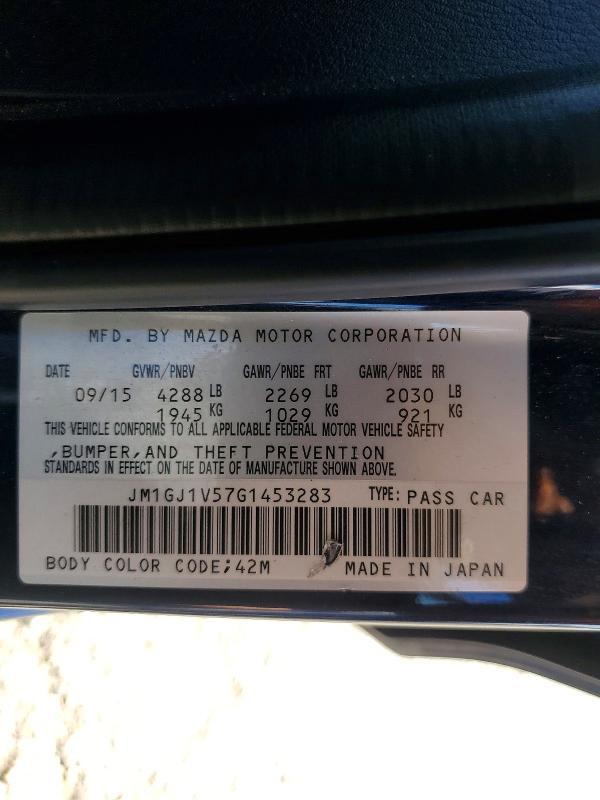 Aukcja sprzedaży 2016 Mazda 6, vin: JM1GJ1V57G1453283, numer aukcji: 56189356