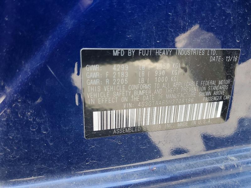 2017 Subaru Impreza მანქანა იყიდება აუქციონზე, vin: 4S3GTAA65H3708186, აუქციონის ნომერი: 56715236