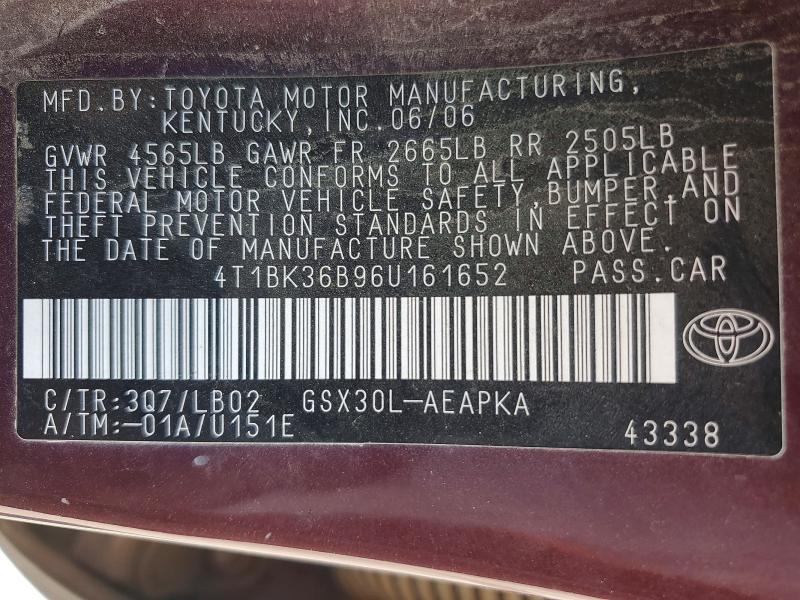55981316 :رقم المزاد ، 4T1BK36B96U161652 vin ، 2006 Toyota Avalon مزاد بيع