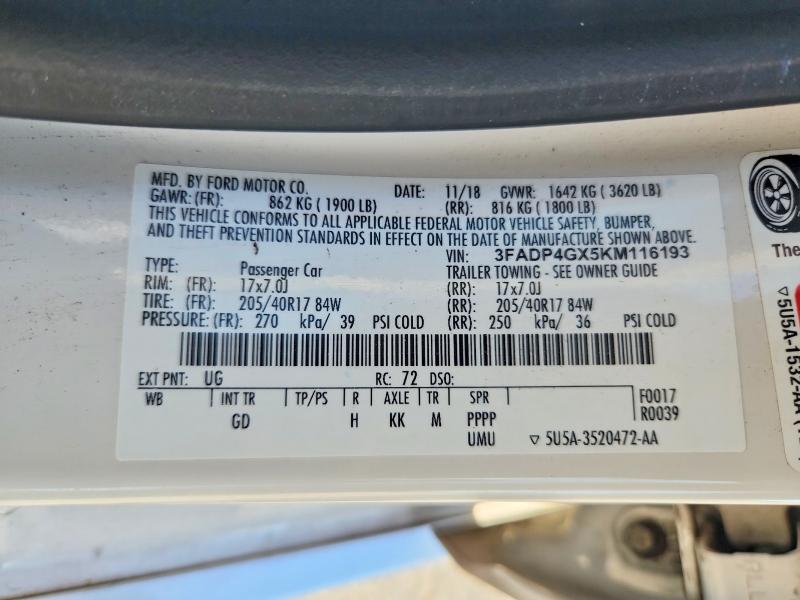 56459336 :رقم المزاد ، 3FADP4GX5KM116193 vin ، 2019 Ford Fiesta مزاد بيع