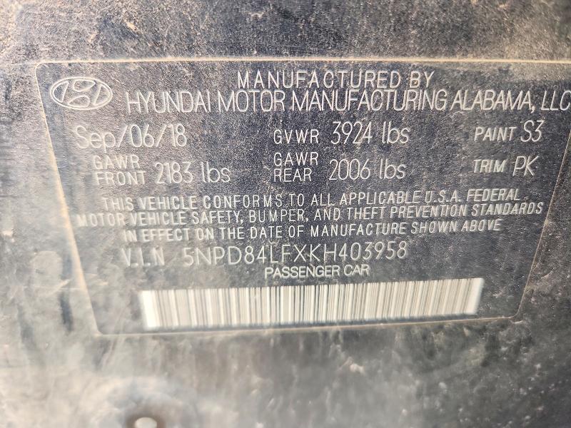 57465966 :رقم المزاد ، 5NPD84LFXKH403958 vin ، 2019 Hyundai Elantra مزاد بيع