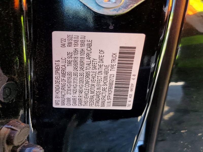 2022 Honda Ridgeline მანქანა იყიდება აუქციონზე, vin: 5FPYK3F86NB021723, აუქციონის ნომერი: 58363026