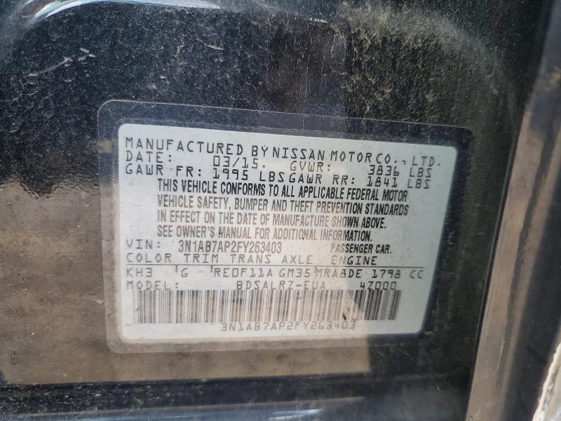 2015 Nissan Sentra მანქანა იყიდება აუქციონზე, vin: 3N1AB7AP2FY263403, აუქციონის ნომერი: 59231286